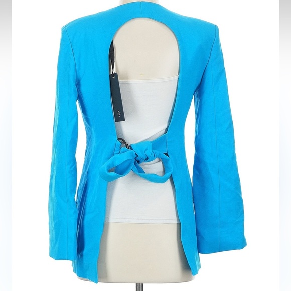 BCBGMAXAZRIA Vibrant Aqua Blue Open Back Women's Blazer Jacket Size 0 XS XXS NWT - Picture 4 of 8